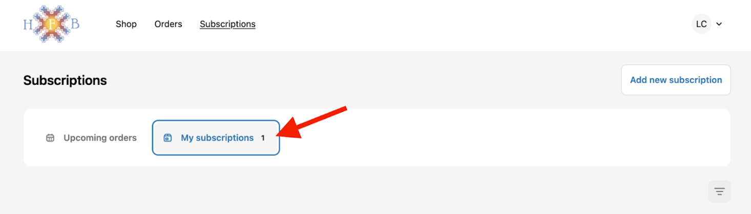 Subscription management page with My subscriptions button highlighted