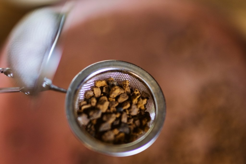 wild chaga tea in a tea steeper